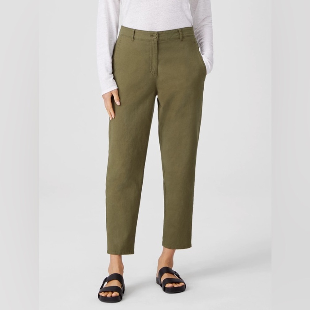 🎀 EILEEN FISHER green Cotton Hemp Tapered Ankle Pant 4